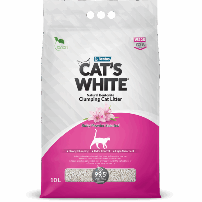 Cat's White 10LT W225 Baby Powder bentonite cat litter - Figura 1